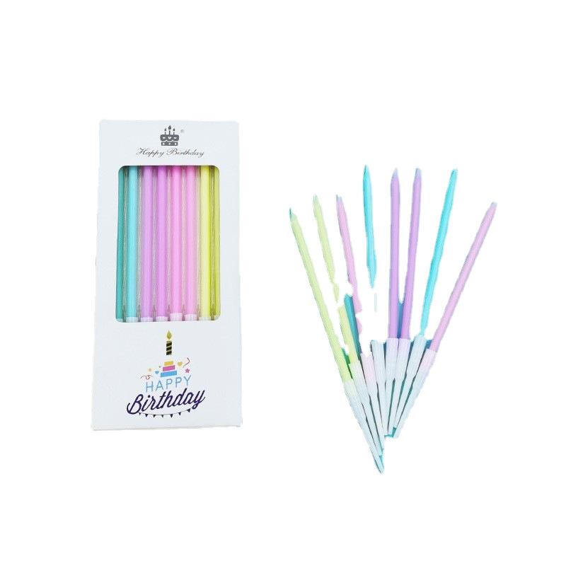 Colorful Pencil Birthday Candle Macaron Color Thread Long Rod Party 8 Pack Boxed Flame