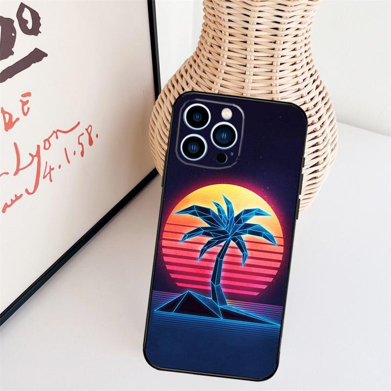 Чехол для телефона Retrowave Neon Palms Tree для iPhone 17 Pro Max 16 15 11 13 12 14 Pro Max mini 15 16 Plus 16e 17 Air