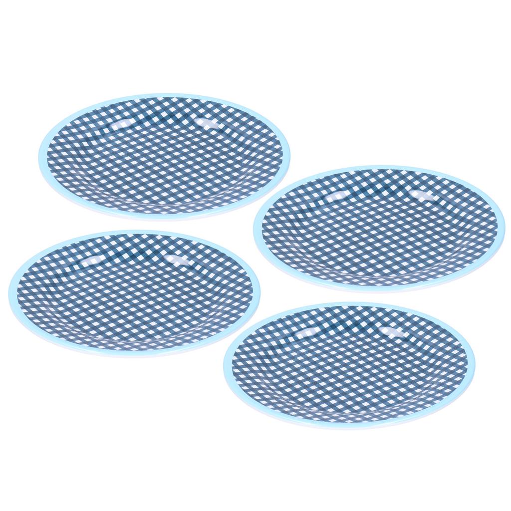 4PCS 9in Salad Plate Fruit Plate Dessert Cake Dishes Pastry Tray Tableware DecorationDark Blue Grid