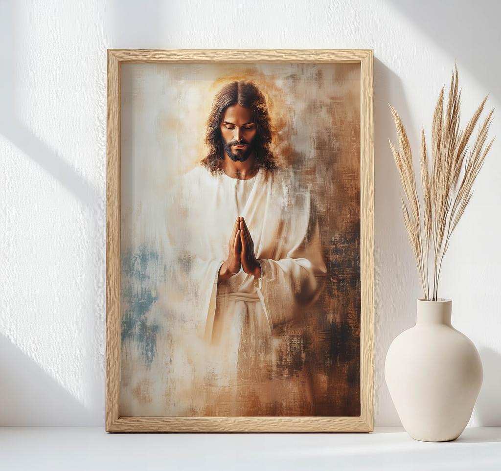 Jesus In Prayer Jesus In Prayer, 40X50 Cm, Gold Aluminum Frame, 230 Gsm Matte Paper