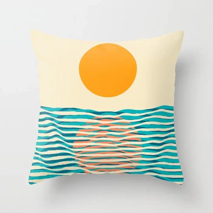 Polyester Pillow Cover Minimal Line Abstract Sunset Throw Pillow Case Sun Moutain Decorative Cushion Covers For Home Sofa Chair