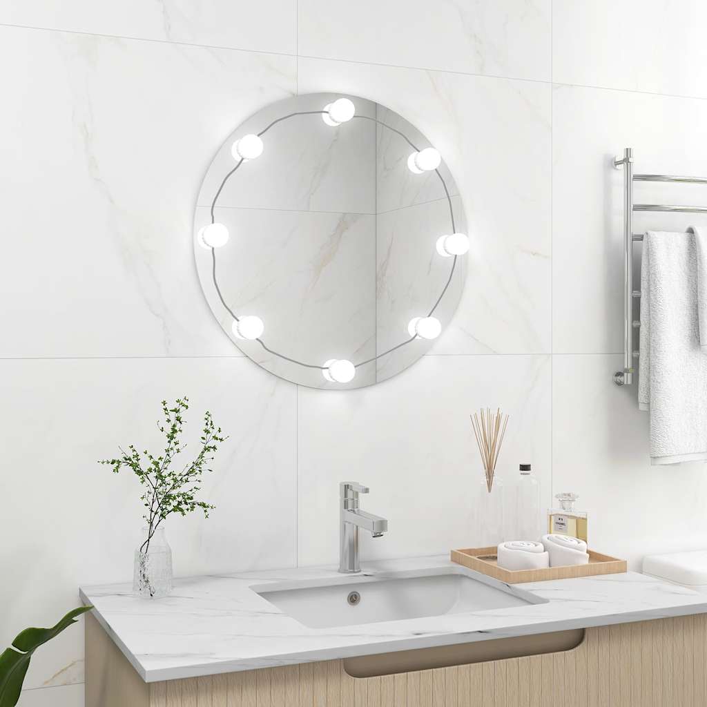 Vidaxl Lustro Ścienne Z Lampkami Led, Okrągłe, Szklane