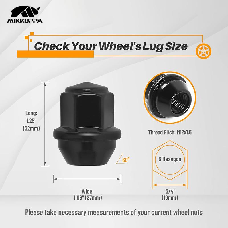 MIKKUPPA 20Pcs M12x1.5 Black Solid One-Piece Wheel Lug Nuts OEM Factory Style Acorn Seat Fits 2001-2022 Ford Escape Anti-Rust