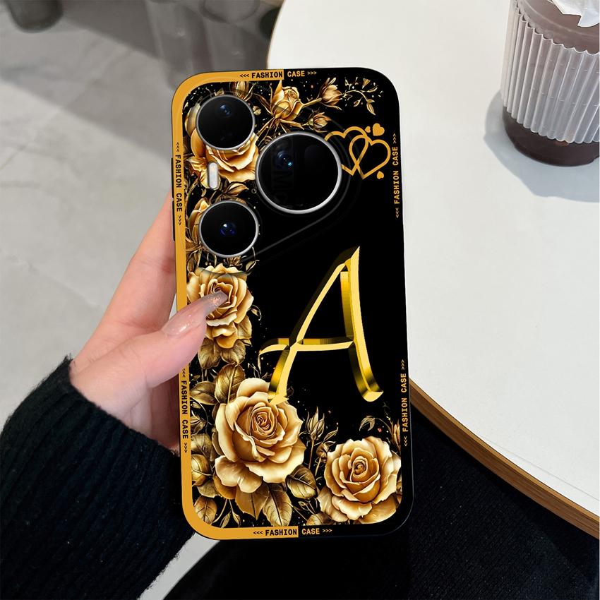 For Huawei Pura 80 Pro+ 80Ultra Pura 90 Pro Max Case Elegant Rose Letters Phone Cover Soft Liquid Silicone High Quality Shell for Pura80 Pura90 Bumper