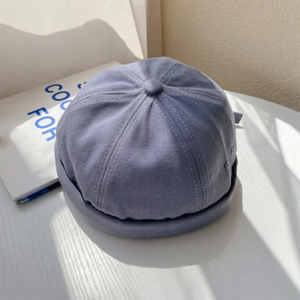 Dome Brimless Hat Unisex Solid Color Bucket Cap Vintage Melon Docker Cap Summer