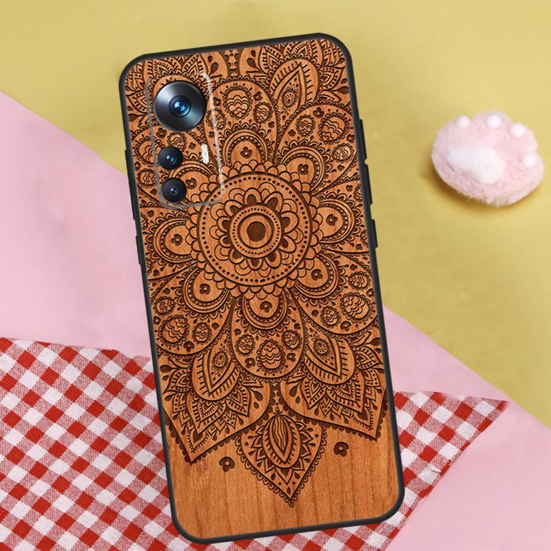 Деревянный чехол с цветочной мандалой для Xiaomi 14 15 Ultra 13T 14T 15T 17 Pro Max Для POCO F8 Ultra X7 X5 X6 F5 F6 F7 Pro