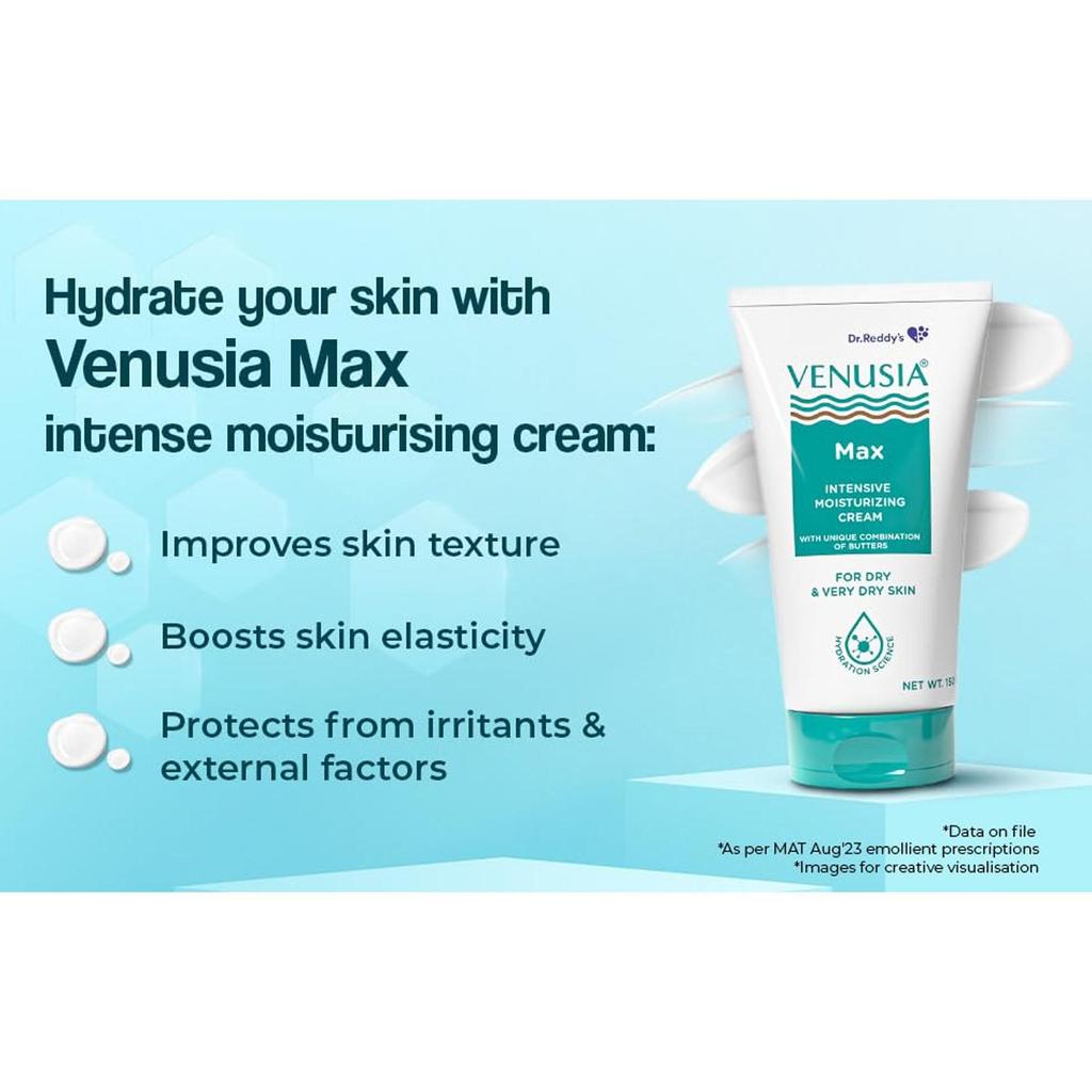 Dr. Reddy's Venusia Max Intensive Moisturizing Cream 150 G Pack for Face and Body Hydration