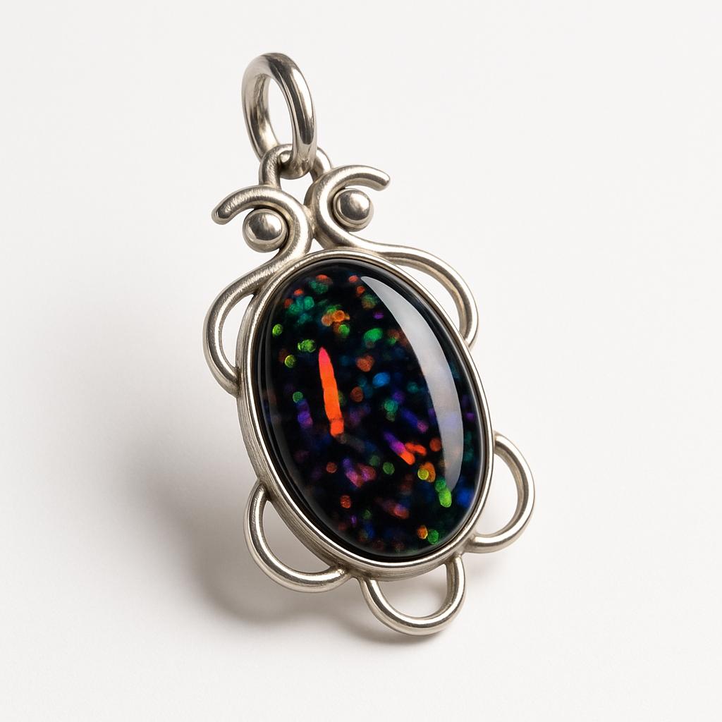 Natural Multicolor Opal 26 Ct Certified 925 Sterling Silver October Gems Pendant