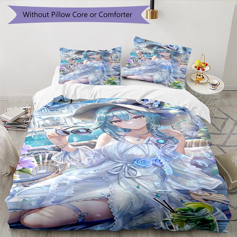 3pcs Genshin Impact Furina1 Design Cover Set - HD Printed Bedding with 1 Cover and 2 Pillowcases - Perfect for Home and Dorm Decor