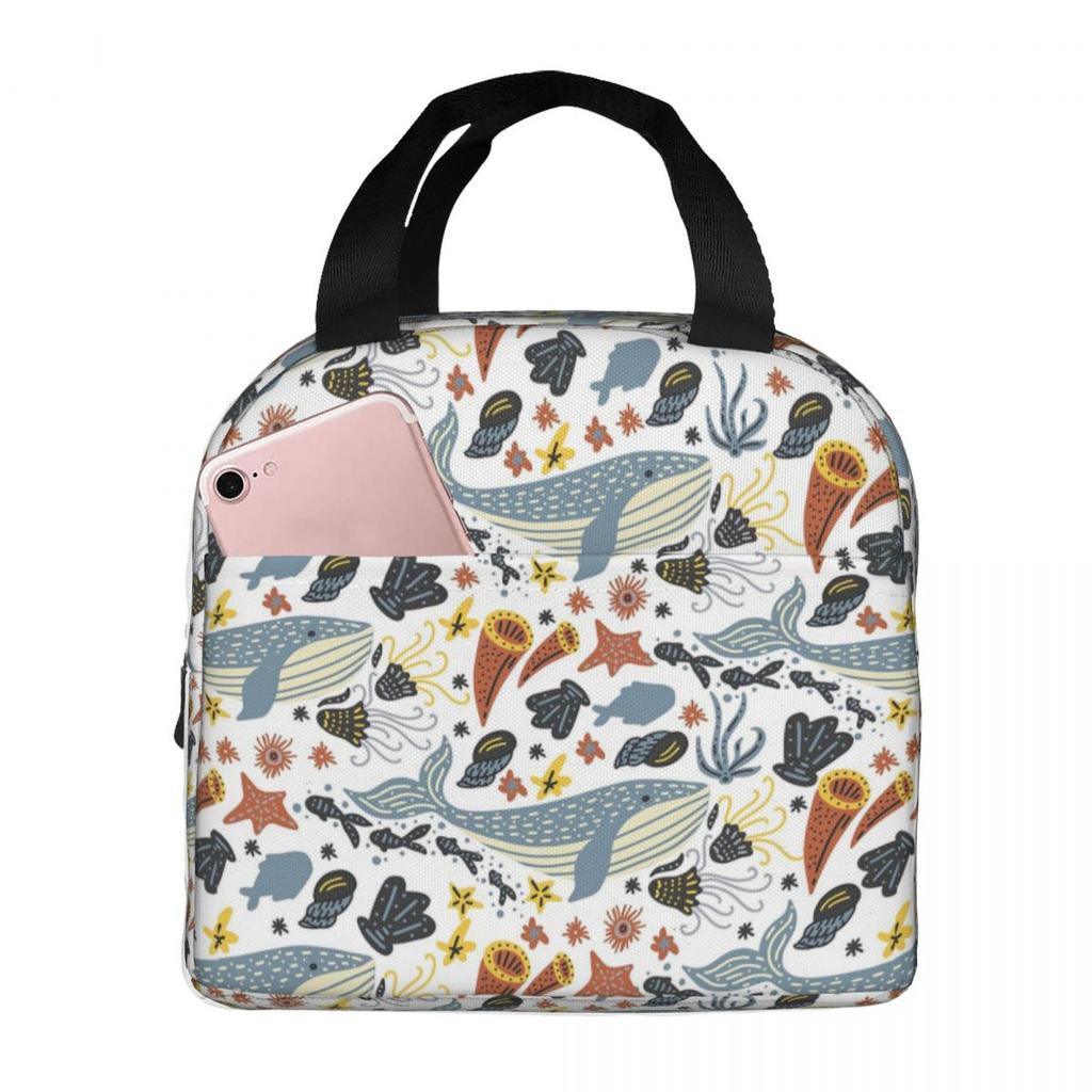 Blue Deep Sea Jellyfish Whale Insulated Lunch Bag for Women Office Cooler Thermal Food Box Tote Portable Lunch Boxes Container