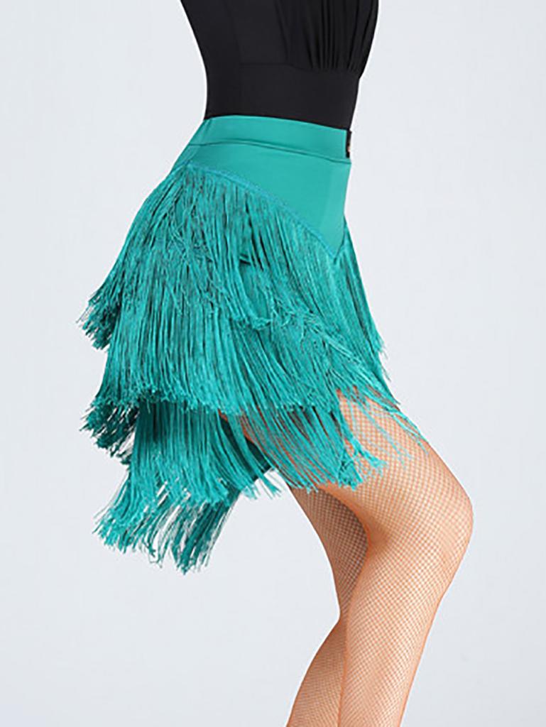 Женская юбка для латинских танцев, цельная юбка для бальных танцев, румба, самба, танцевальная одежда с кисточками для взрослых, женский тренировочный костюм чача