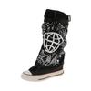 Wasteland Wind Niche Graffiti Canvas Trousers Boots Women'S New Board Shoes Ins Tide Fried Street Middle Tube Pile Boots