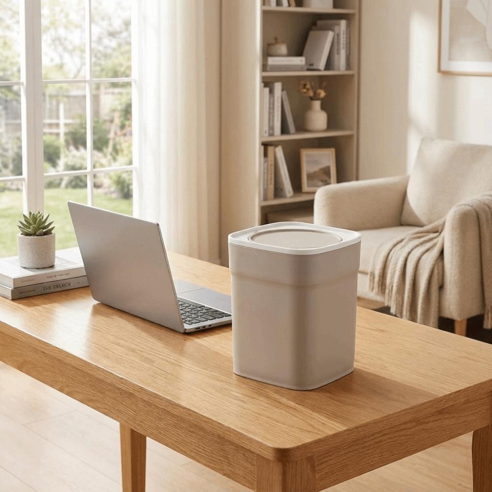 Plastic Desktop Trash Can Sealed Waste Paper Basket Durable Mini Waste  Bin  Bedroom