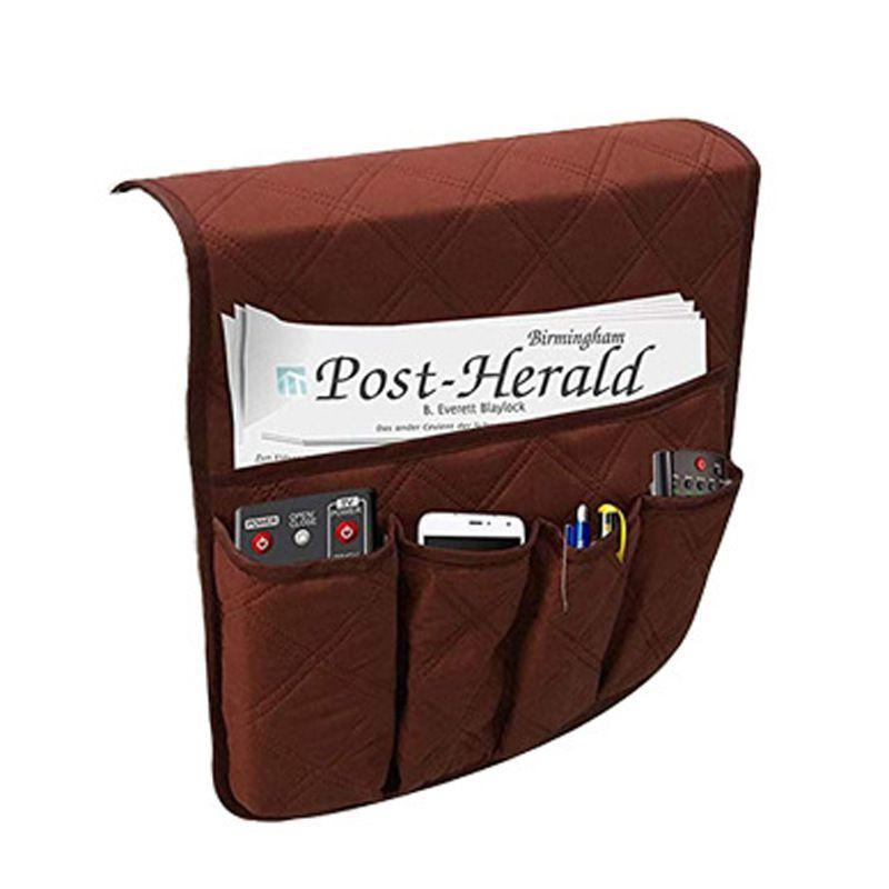 Стильный органайзер на подлокотник дивана-кресла с 5 карманами, с прочной стежкой в стиле ультразвуковой