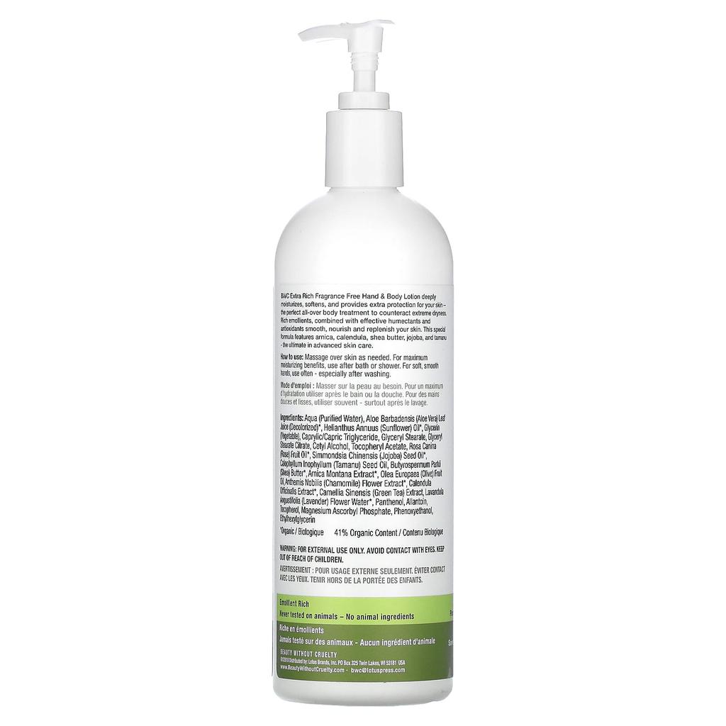 Beauty Without Cruelty Hand and Body Treatment Lotion, Extra Rich, Fragrance-Free, 16 Fl Oz (473 Ml)