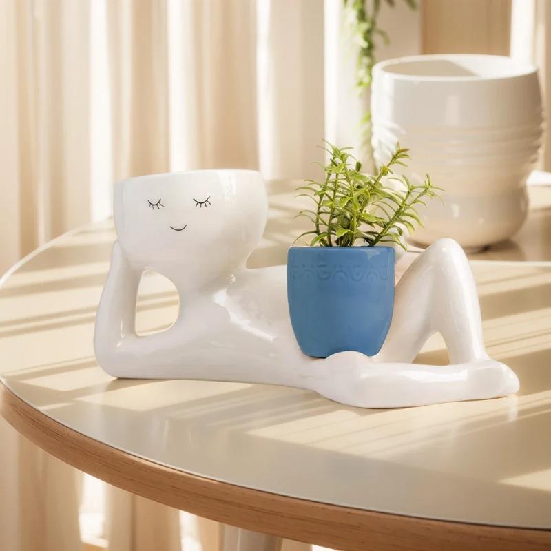 Funny 2-in-1 Indoor Plant Flowerpot with Drainage Hole and Plug, Universal Succulent, Cactus, Desktop Decoration Ornament