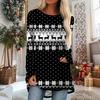 Plus Size Women Spring Christmas Snowman Printed Comfy Long Sleeve Round Collar T-shirt Casual Baggy Mid Length Tee Tops