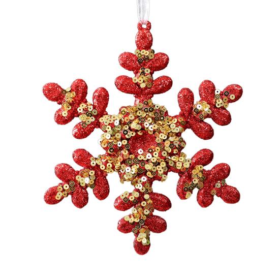 Glitter Sequined Christmas Ornament Red Snowflake/Butterfly/Star/Reindeer/Ballerina Hanging Decoration for Xmas Tree Doors Windows Walls Holiday Home