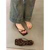French Evening Slippers Outside Women's Shoes 2025 Summer Retro Thin Strap Toe Beach Leopard Print Slope Heel Sandals