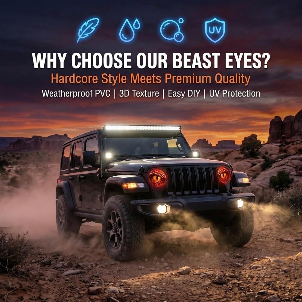 2PCS 3D Stereo Design Car Headlight Decals Car Exterior Decor for Off-Road Vehicles