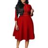 Plus-Size African Women's Big Swing Dress with Stand-Up Collar and Three-Quarter Sleeves