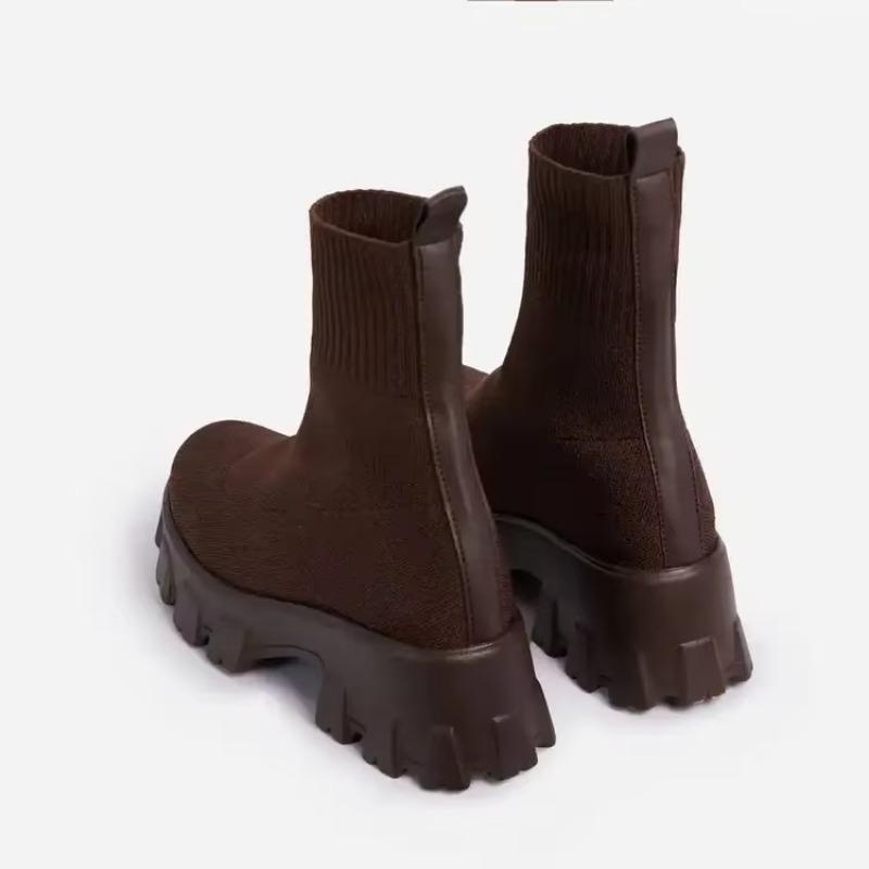 Fashion Women's Ankle Boots High Heels Square Heel Anti-slip Round Head Women Shoes Outdoor Leisure Daily Commute Socks Boots 2024 New