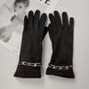 Solid Color Suede Leather Gloves Chain Warm Gloves Fashion Winter Thick Gloves