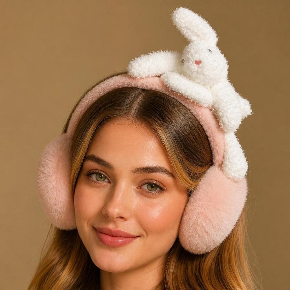Foldable Rabbit Plush Earmuffs Portable Bunny Fluffy Earmuffs Winter Ear Covers For Women Ladies