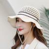 WTEMPO Hollow-out Printed Bow Women's Wide Brim Solid Color Sun Hats Elegant Casual Foldable Summer Outdoor Sunscreen Hats