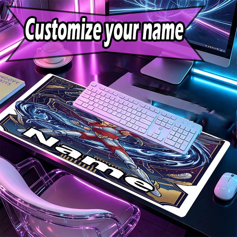 Custom Name Personalized Saint Seiya Pattern Mousepad, Laptop PC Desk Mat, Decorative Desk Mat for Home Keyboard Pad Gift