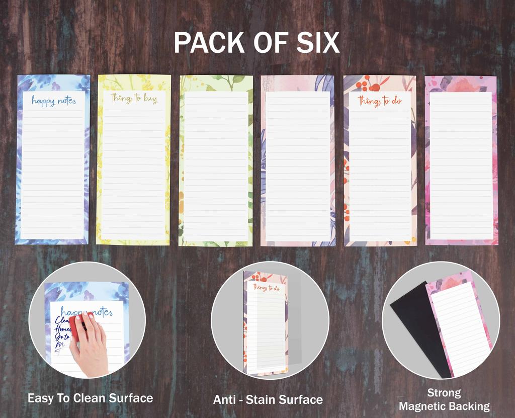 Inkdotpot Pack of 6 Funny Magnetic Dry Erase List For Fridge, Wipe Clean W NoStain, Quick Notes Shopping & Grocery List Whiteboard for Fridge