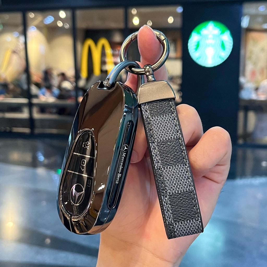 PZQ2   Car Key Bag Case Cover For Mercedes Benz 2023 2024 Glc300L Glc260L C260L C20 C Class Car Key Cover Suede Shell Protector Styling