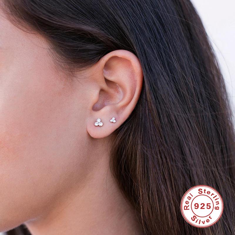 S925 Diamond Triangle Women'S Silver Stud Earrings