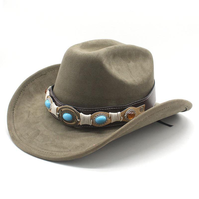 Фетровая шляпа ковбоя в стиле вестерн, тибетский цилиндр, бирюзовые аксессуары, джазовая шляпа, замшевая шляпа
