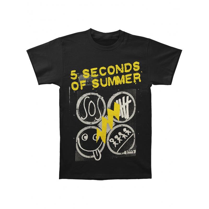 Affordable Crew Neck Graphic T-Shirts for Men, Featuring The Pop Punk Rock Band 5 Seconds of Summer. This Black Short-Sleeve Tee Is Decorated with a