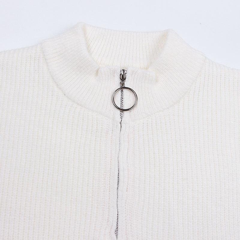 Полосатый свитер женский вязаный пуловер осень зима мода молния джемпер длинный рукав полувысокий воротник свободный пуловер