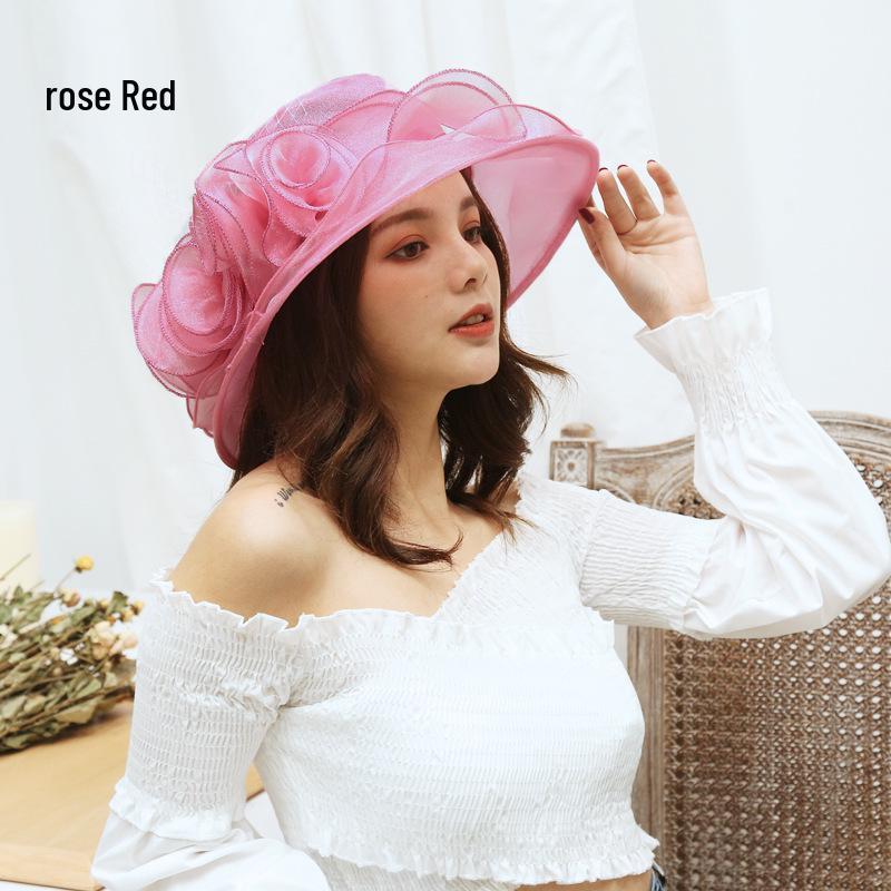 Женская винтажная шляпа от солнца с широкими полями и цветами из органзы