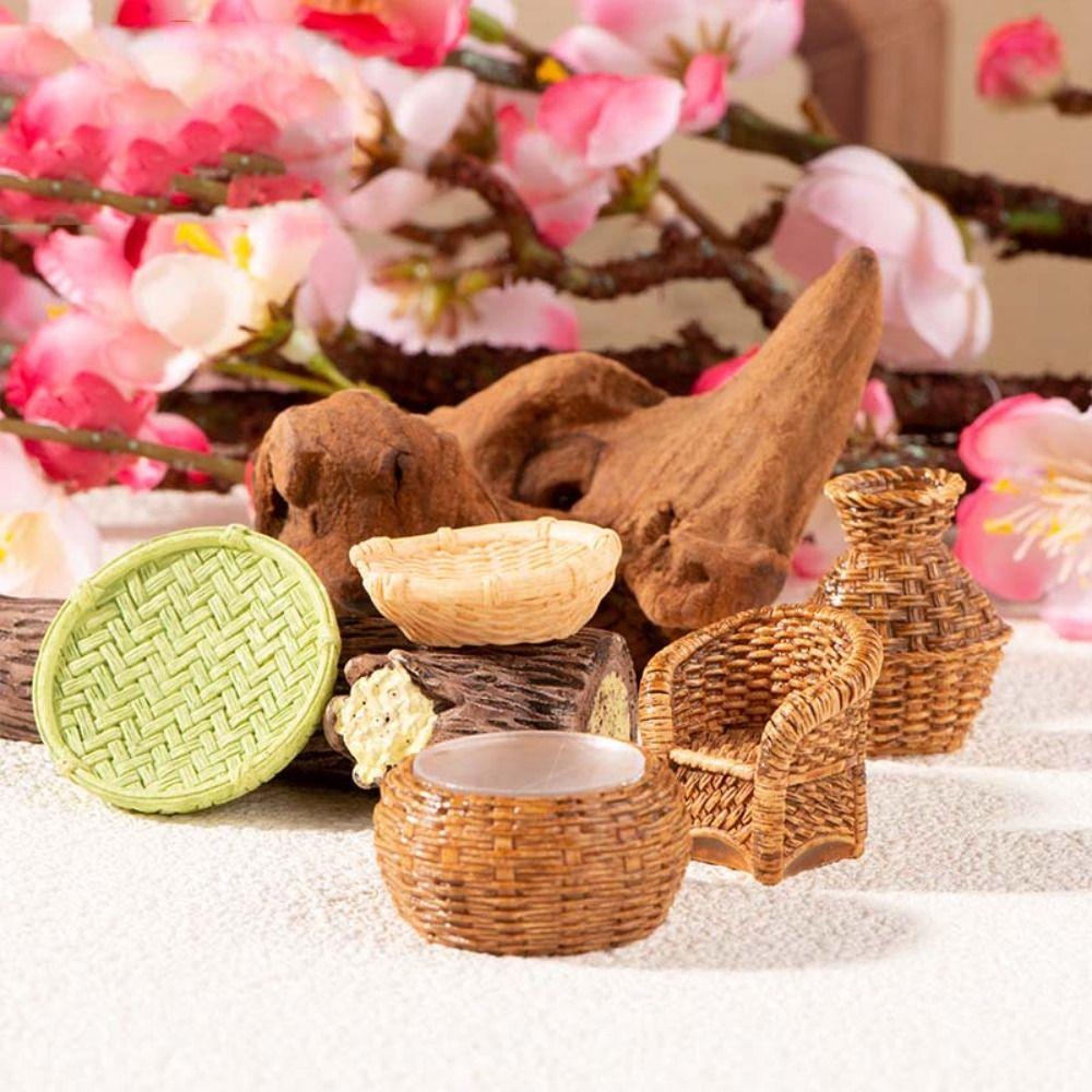 Имитация Кукольный домик Миниатюрный Стул Мебель Украшение Имитация Бамбуковая Корзина Детские Игрушки