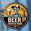 Beer Served Here Retro Skeleton Round Metal Sign D Flat Printing Vintage Mexican Day of the Dead Design Fun Wall Decor Fo
