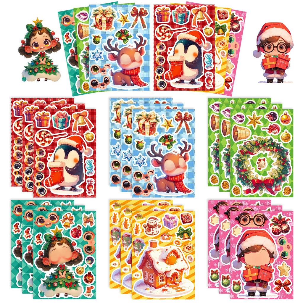 6 Photos/package of New Products Christmas Theme Stickers Puzzle Face Change Stickers Cartoon Cute Character Expression Conversion