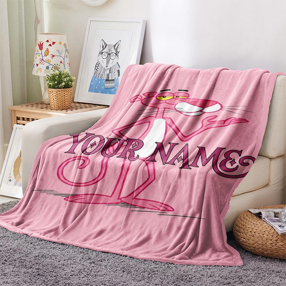 1PC Pink Panther Party Custom Name Patterned Flannel Blanket Suitable For All Seasons For Home Decor Warmth And Comfort Gifts Holiday Present