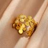 Stainless Steel Flower Open Rings for Women Exquisite Vintage Floral Joint Ring Sweet Romantic Cute Versatile Jewelry Gift 2025