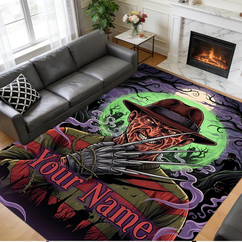 Crystal Velvet Rug Custom Name Text, Soft Non Slip Floor Mat Home DecorA Nightmare on Elm Street Freddy Krueger