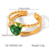 Retro Green Gemstone Zircon Stainless Steel Open Ring for Women