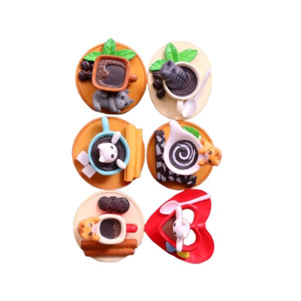 6pcs Desktop Ornament Exquisite Cute Vivid Mini Decor Gift Ornaments Teacup Cat for Home Decoration