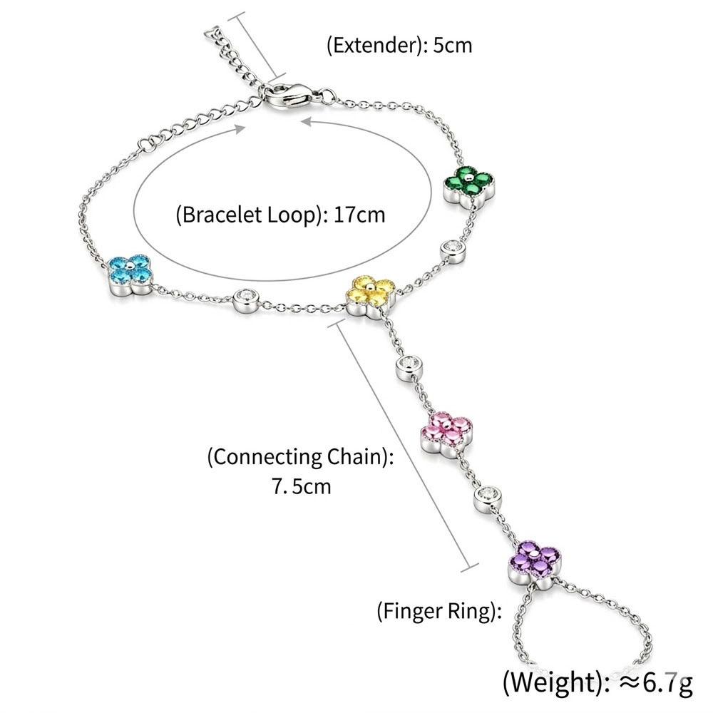 Novirassine Stainless Steel Hand Chain Slave Bracelet Colorful Zirconia Clover Finger Ring Bracelet Boho Aesthetic Party Jewelry