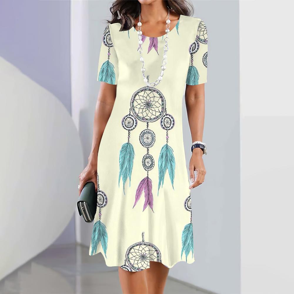 Dreamcatcher 3D Print Dresses For Women's Elegant Dresses Summer Female Short Sleeve Dress Fashion Oversized Clothes
