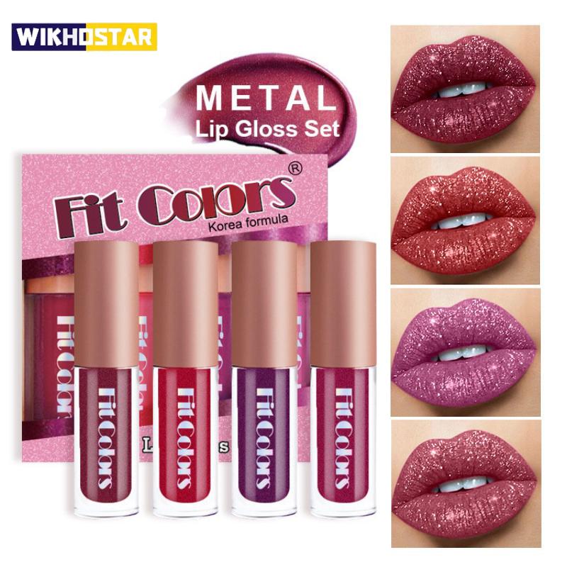 Fit Colors Velvet Lip Gloss Set — 4-Piece Non-Transfer, Diamond Finish, Long-Lasting Lip Gloss Collection