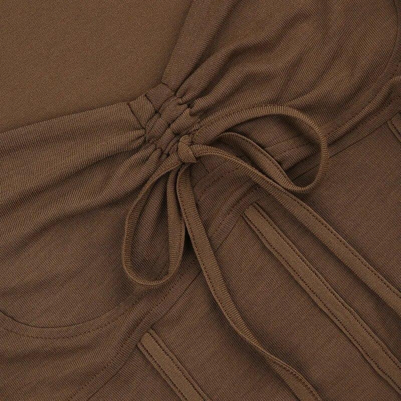 2KWEIRD Укороченный топ скинни "рыбья кость" женский весна-лето винтажный с расклешенными рукавами на кулиске сексуальная футболка американский ретро облегающая футболка Y2K одежда