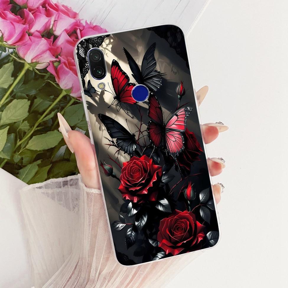 Case For Redmi 7 Cover Transparent Cute Cat Fashion Butterfly Funny Painted Casing M1810F6LI M1810F6LH M1810F6LG